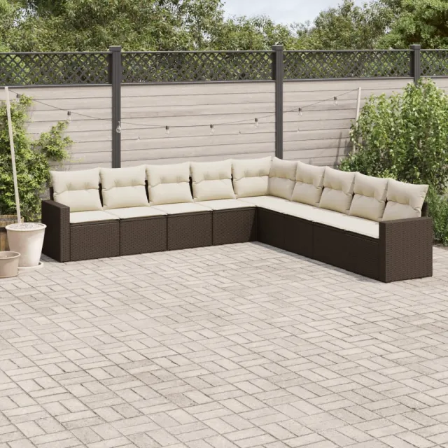 vidaXL 9-delige Loungeset met kussens poly rattan bruin