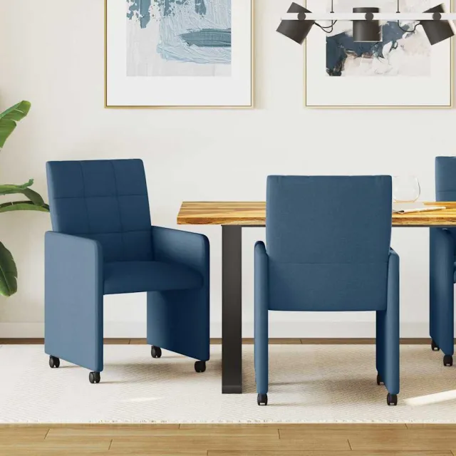 vidaXL Eetkamerstoelen met Wieltjes 2 st Stof Donkergrijs grijs, foto 2