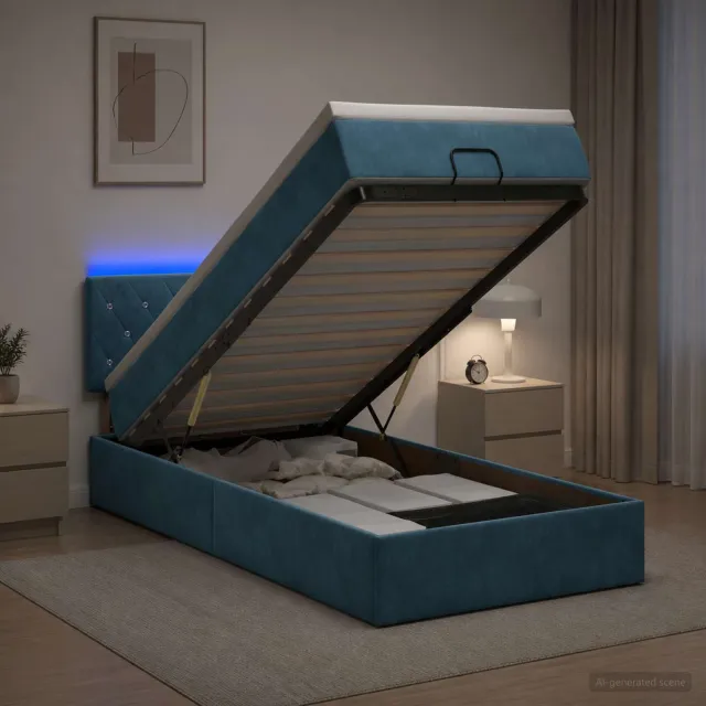 vidaXL Ottoman Bed met Matrassen en LED Donkerblauw 100 x 200 cm blauw