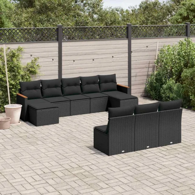 vidaXL 10-delige Loungeset met kussens poly rattan zwart, foto 2
