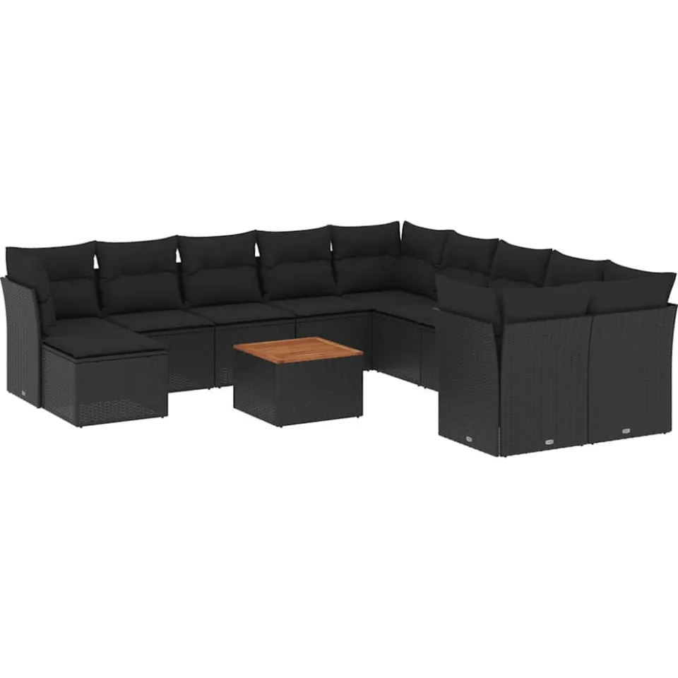 vidaXL 12-delige Loungeset met kussens poly rattan zwart