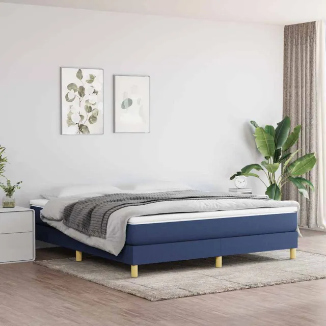 vidaXL Boxspring met matras stof blauw 160x200 cm