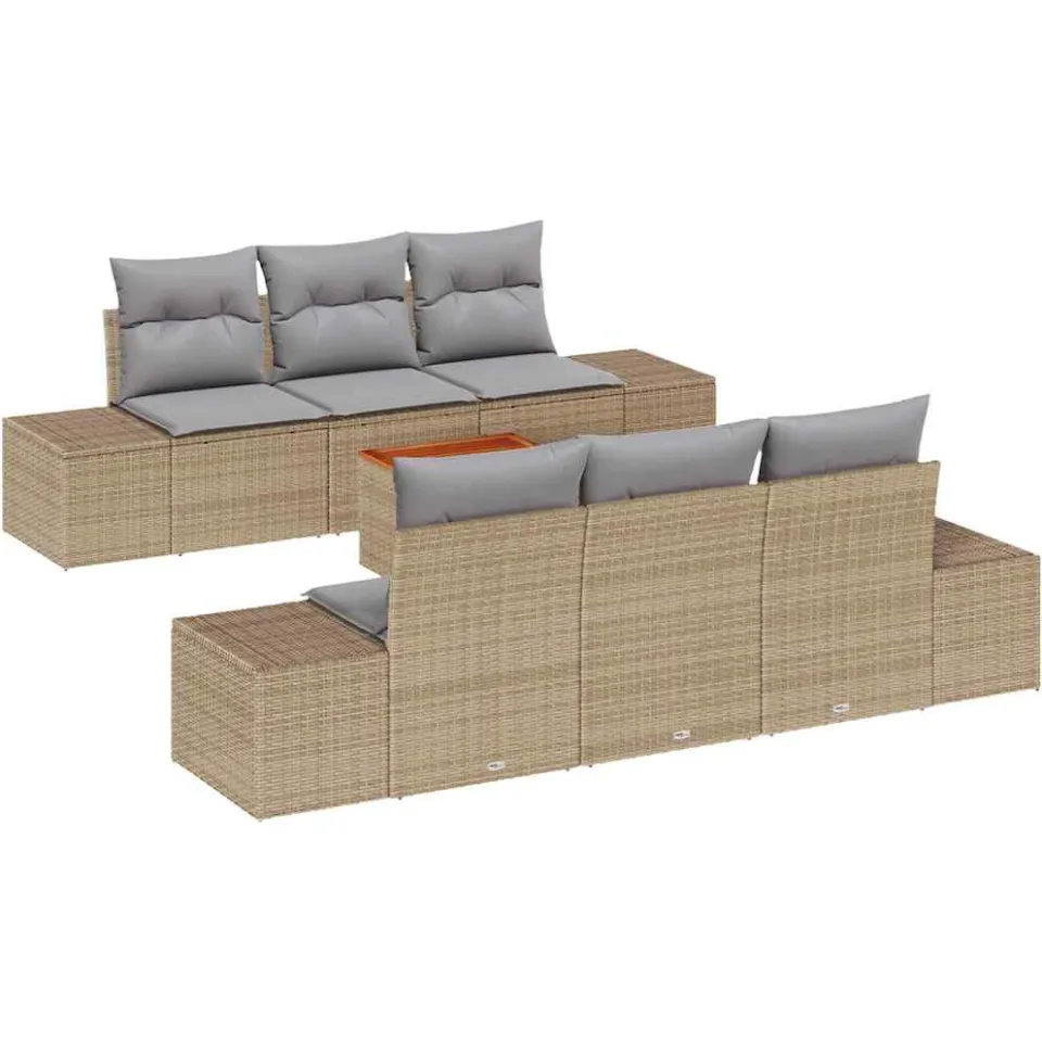vidaXL Tuinbankenset 7 st Beige en Licht Grijs poly rattan
