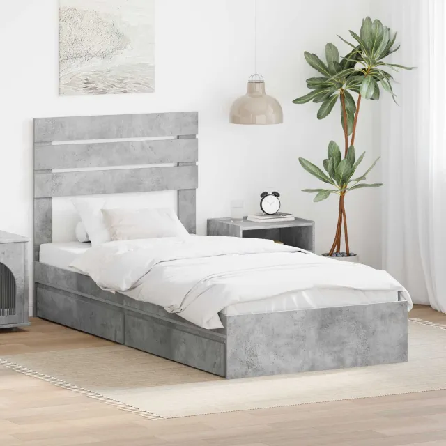 vidaXL Opslag bed met lade Beton Grijs 90 x 190 cm Bewerkt hout