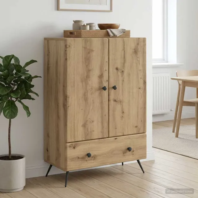 vidaXL Dressoir Artisanaal eiken 66 x 34,5 x 95 cm Bewerkt hout Bruin