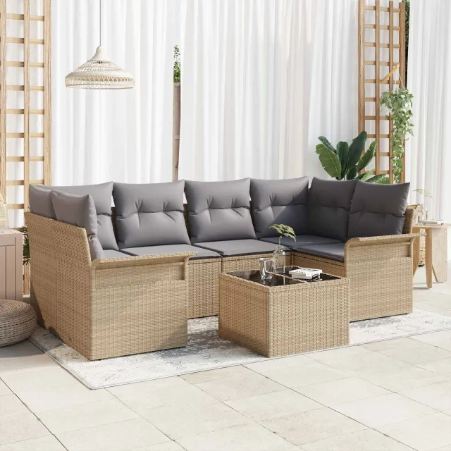vidaXL Tuin Sofa Set 7 st 6-zits Beige en Grijs poly rattan