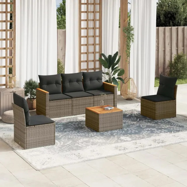 vidaXL 6-delige Loungeset met kussens poly rattan grijs, foto 2