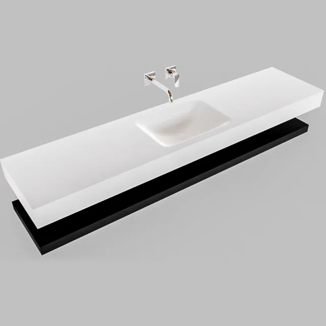 Boss & Wessing Badkamermeubel BWS Ibiza 200 cm met Mat Zwart Planchet Solid Surface Wastafel Mat Wit (acht varianten)
