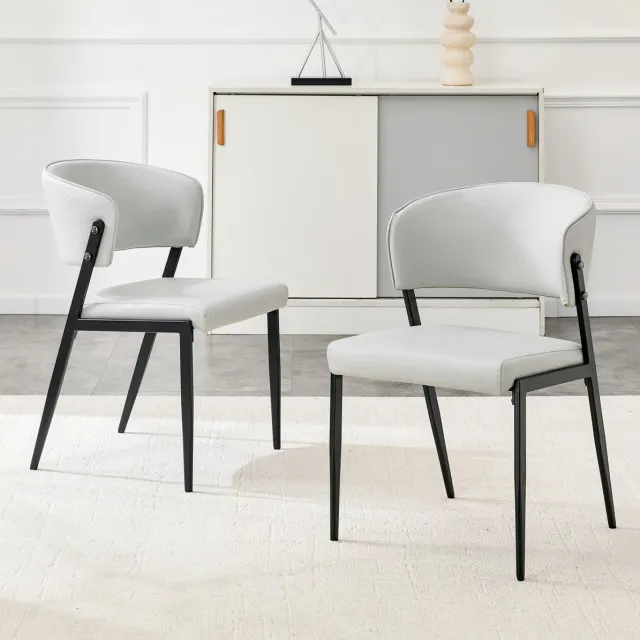 REDOM Eetkamerstoelen set van 2 - Gewatteerde zitting en rugleuning - Metalen vierpoots onderstel - Kunstleer - Lichtgrijs - 51 x 49 x 78 cm