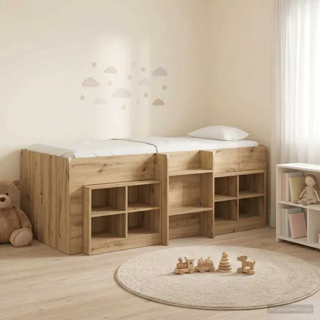 vidaXL Loft Bed Frame met Kast 3 st Artisanaal eiken Bewerkt hout Bruin
