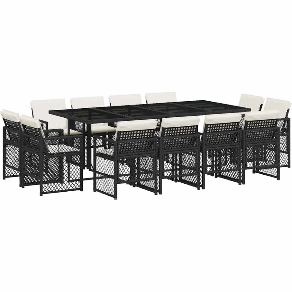 vidaXL 13-delige Tuinset met kussens poly rattan zwart