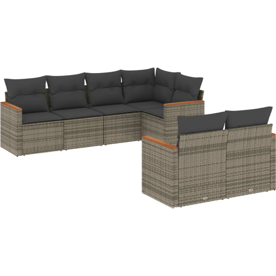 vidaXL 7-delige Loungeset met kussens poly rattan grijs