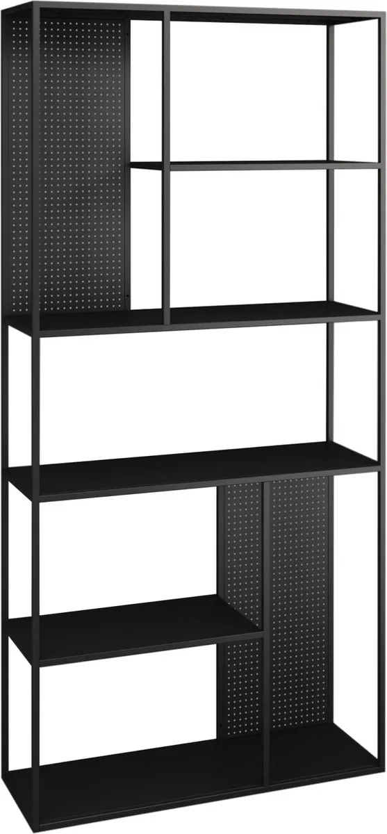 en.casa Boekenkast Vehmaa schap 188x90x30 cm staal zwart mat zwart, mat