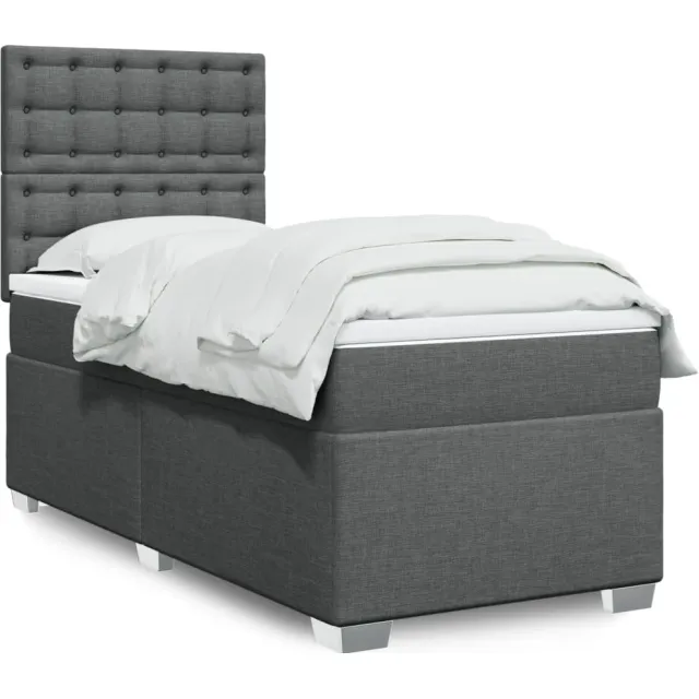 vidaXL Boxspring met matras stof donkergrijs 90x200 cm