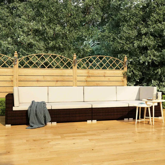 vidaXL 4-delige Loungeset met kussens poly rattan bruin, foto 2