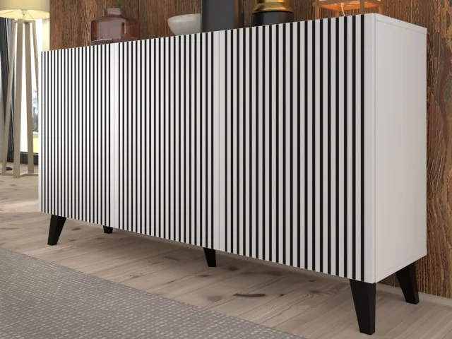 Mobistoxx Dressoir RAVAGE 3 deuren latten wit/zwart