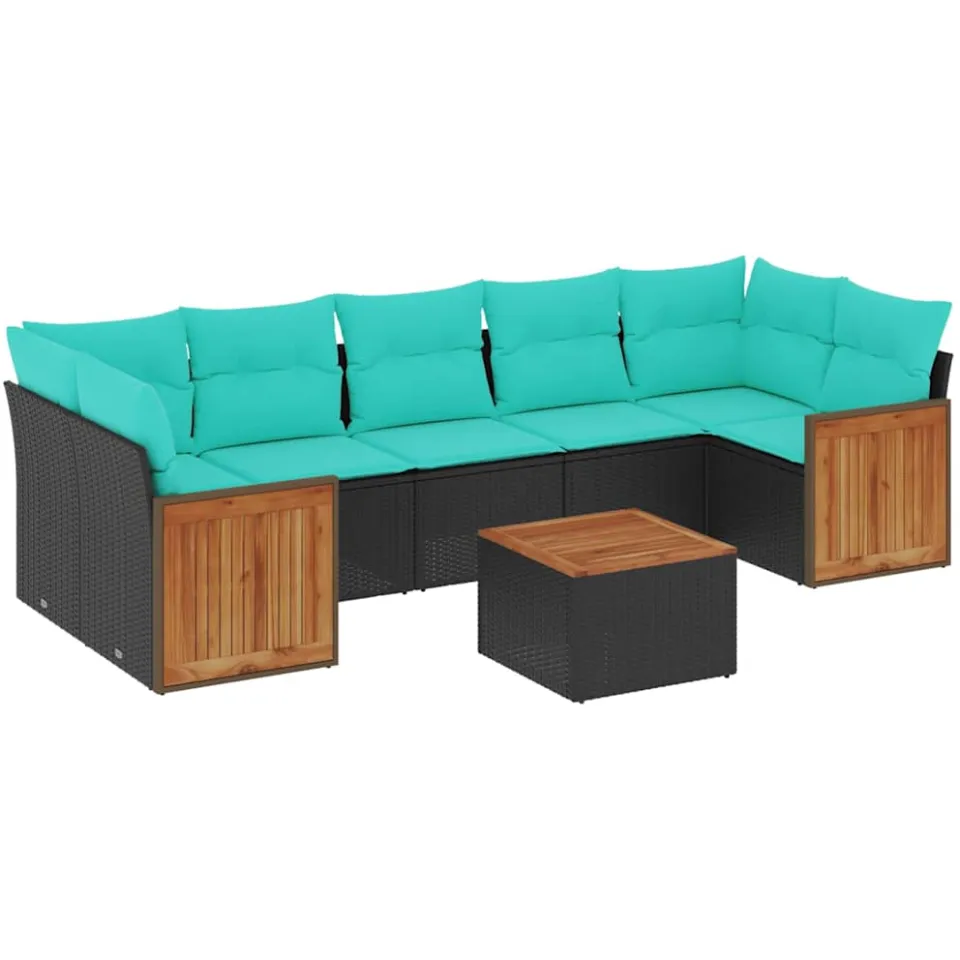 vidaXL 8-delige tuinbankset met kussens, zwart polyrotan, foto 3