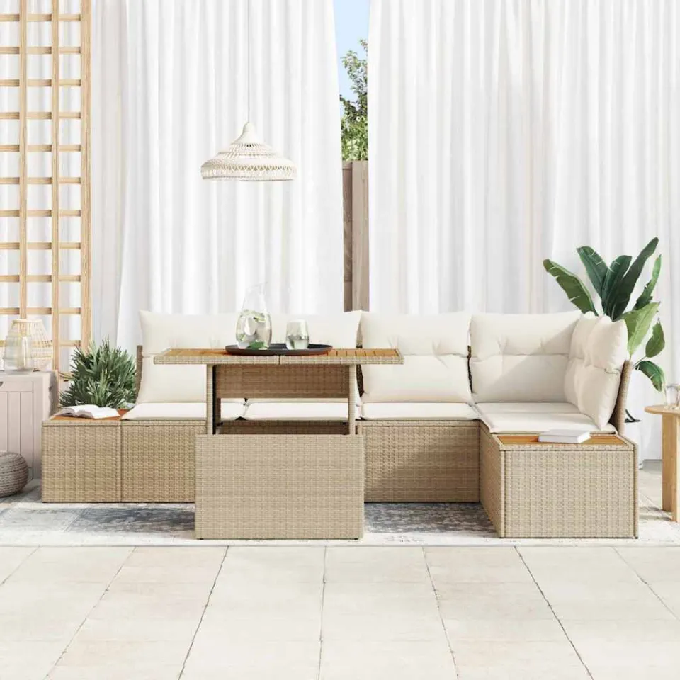 vidaXL Tuin Sofa Set 6 st Beige Poly riet, foto 3