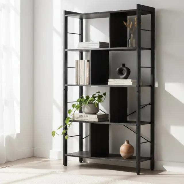MAZAZU Boekenkast - Open Kast met Planken - Industrieel Boekenrek - 74x30x154,5 cm - Zwart