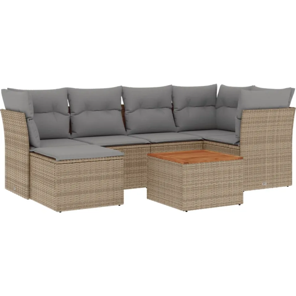 vidaXL 7-delige Loungeset met kussens poly rattan beige, foto 3