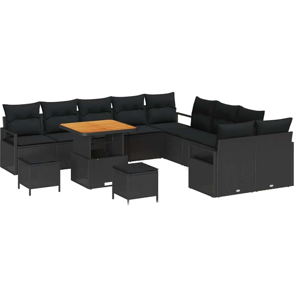 vidaXL Tuinbankenset 13 st Zwart poly rattan