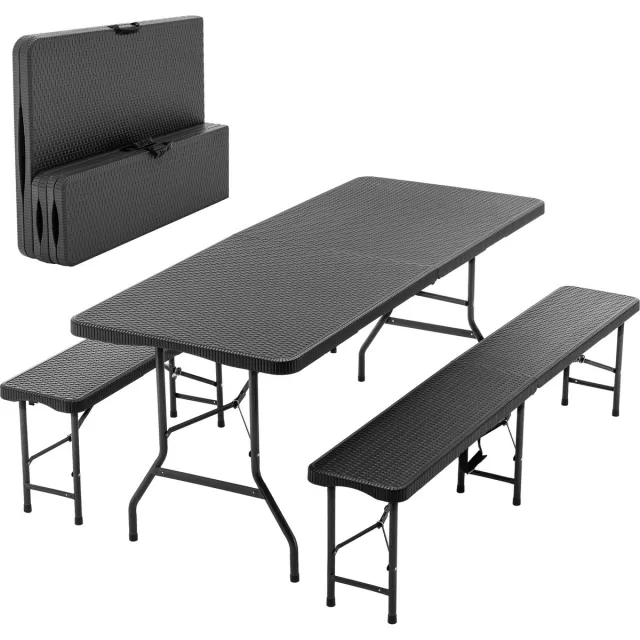 Zubaliya Klapbare Picknicktafel Set - 6ft Zwart - HDPE Boommotief - Veiligheidssluiting - UV-bestendig