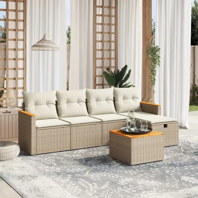 vidaXL 6-delige Loungeset met kussens poly rattan beige, foto 2