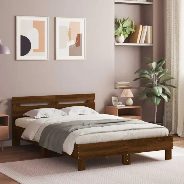 vidaXL Bedframe met hoofdeinde bruin eikenkleur 135x190 cm