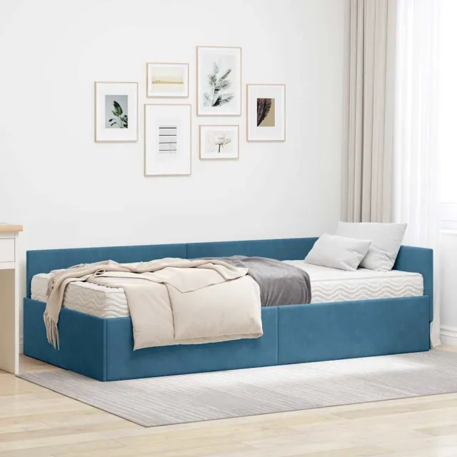 vidaXL Hoekbedframe met Matras 2 st Blauw 90 x 200 cm Fluweel