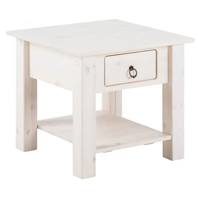 Notio Living Ines Salontafel met 1 Lade - Massief Grenenhout - Landelijke Stijl- Wit Grenen Bruin