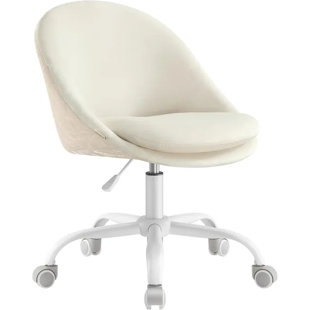 Yaheetech HOME OFFICE Bureaustoel, Bureaustoel zonder Armleuning, Ergonomisch, Draaibaar DECOR Collection Hoogte Verstelbare Fluweel en PU Lederen Home Office Crème Wit wit creme