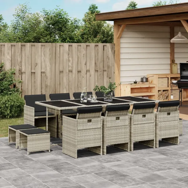 vidaXL 13-delige Tuinset met kussens poly rattan lichtgrijs grijs, foto 2