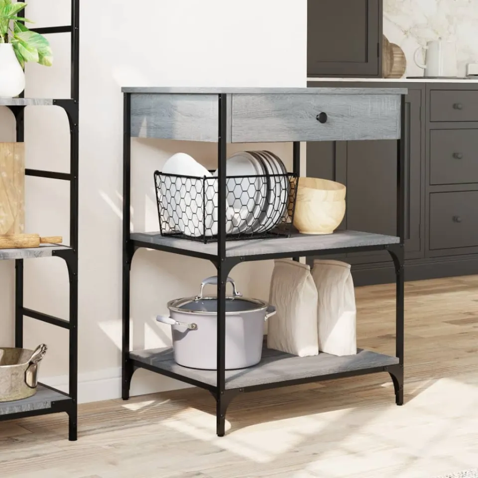 vidaXL Keukentrolley 60x48x89,5 cm bewerkt hout grijs sonoma eiken, foto 3
