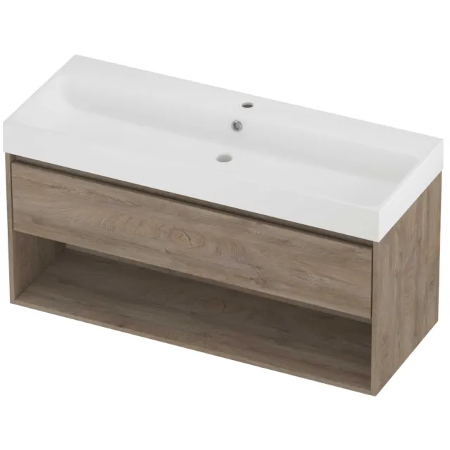 Proline Podium Badmeubelset Polystone Loft 1 Kraangat Met Schap 120x46x62 cm Mat White Raw Oak Eiken