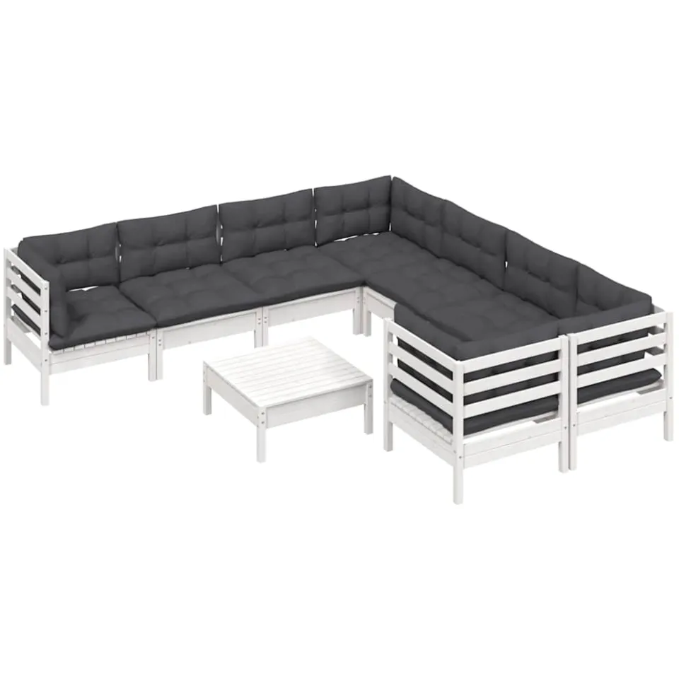 vidaXL 9-delige Loungeset met kussens grenenhout wit