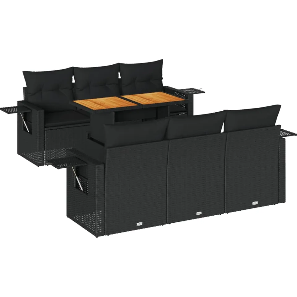 vidaXL 7-delige Loungeset met kussens poly rattan zwart, foto 3