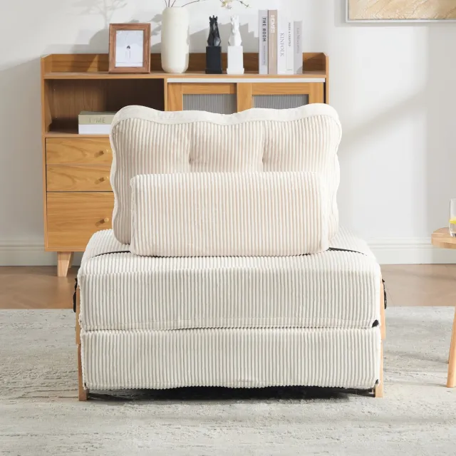 VVBV Slaapbank – Bedbank van Corduroy – Scandinavisch – Minimalistisch – Modern Design – Corduroy – Voor Woonkamer – Voor Slaapkamer – Beige