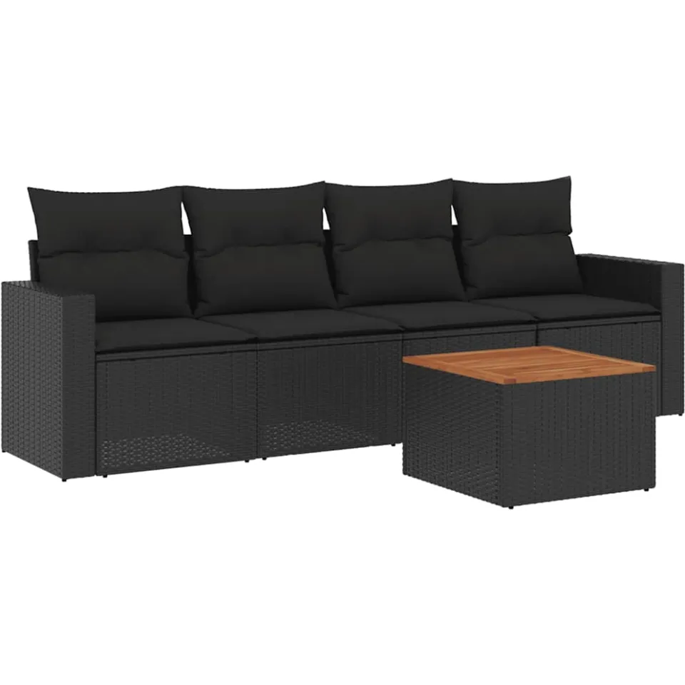 vidaXL 5-delige Loungeset met kussens poly rattan zwart, foto 3