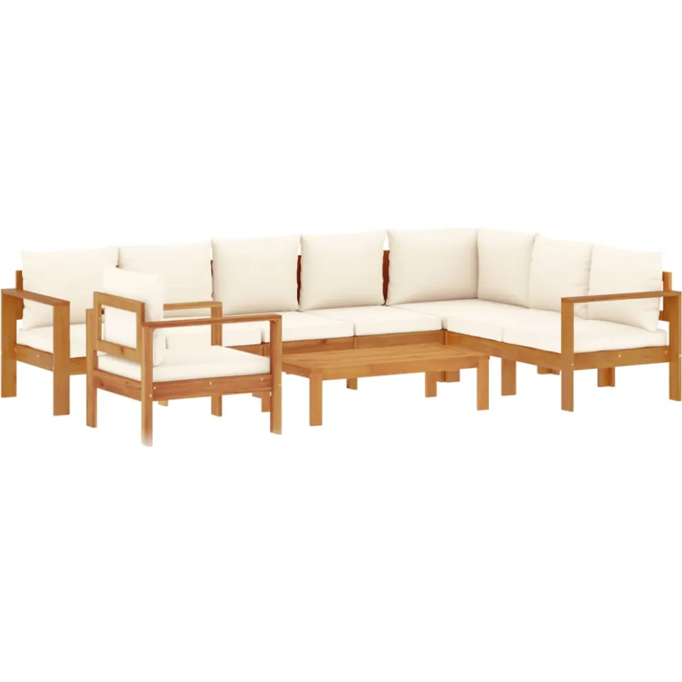 vidaXL 6-delige Loungeset met kussens massief acaciahout crème, foto 3