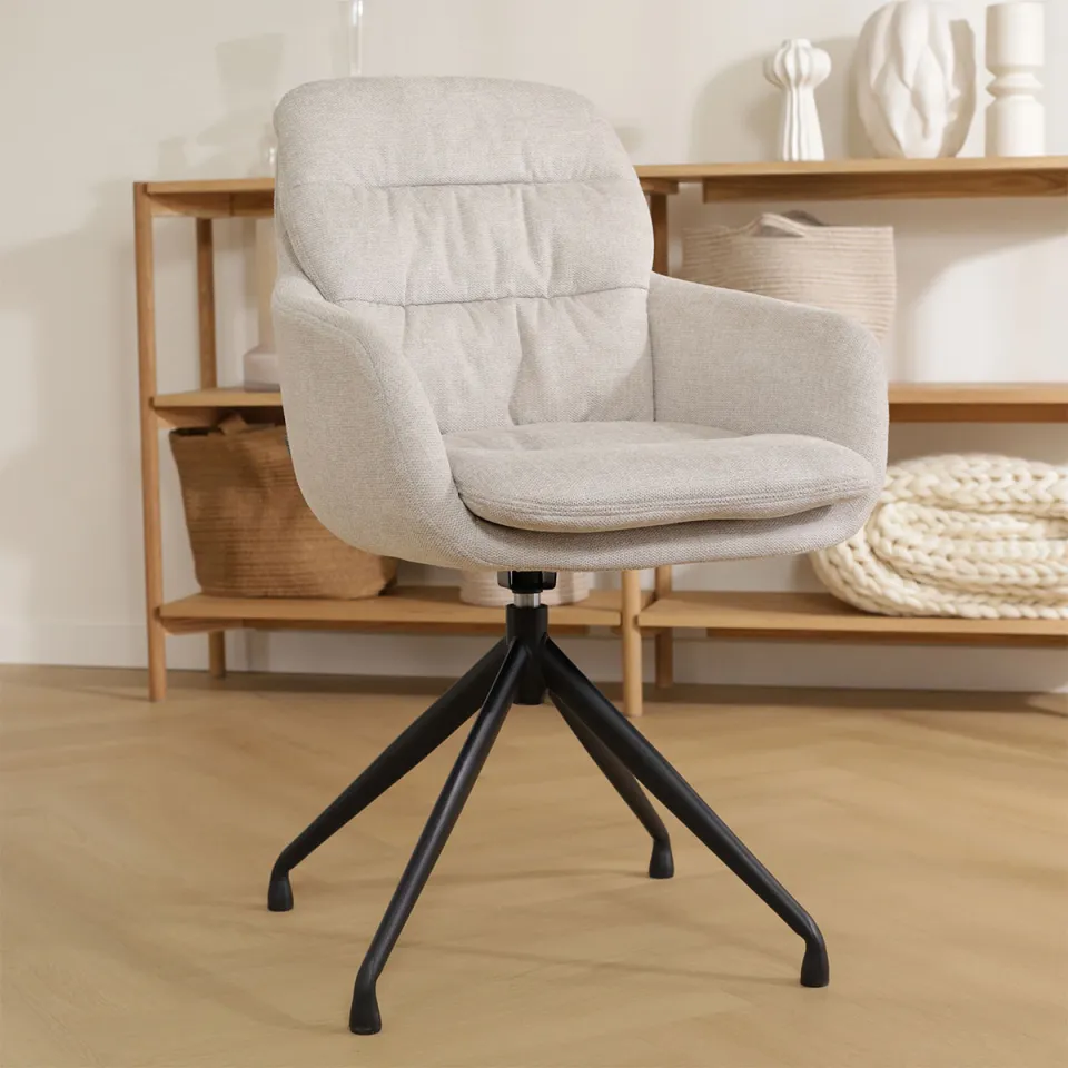 Nolon Nola-Mia draaibare eetkamerstoel beige - zwart onderstel, foto 2