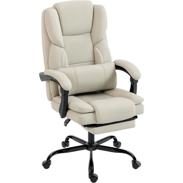 Homona Bureaustoel - Met voetsteun en lendenkussen - In hoogte verstelbaar - 65 x 67 x 111-119 cm - Beige