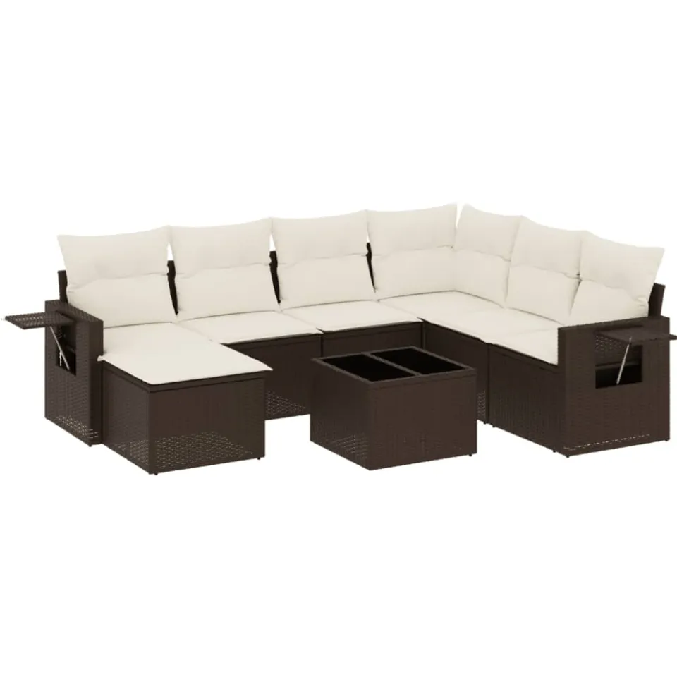 vidaXL 8-delige Loungeset met kussens poly rattan bruin, foto 3