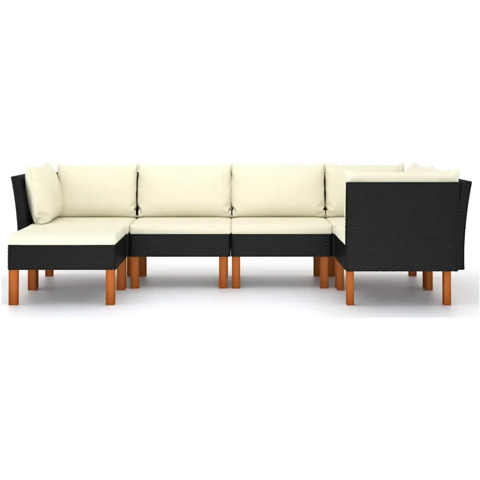 vidaXL 6-delige Loungeset met kussens poly rattan zwart
