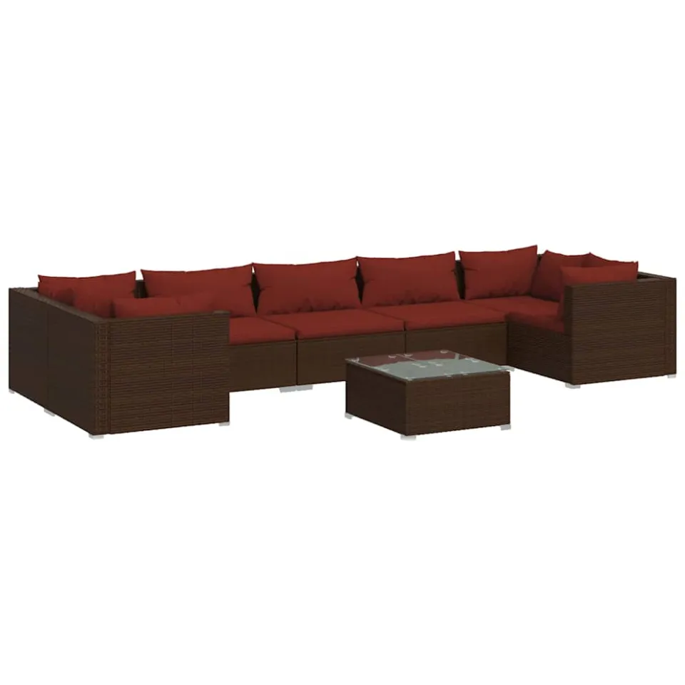 vidaXL 8-delige Loungeset met kussens poly rattan bruin, foto 3