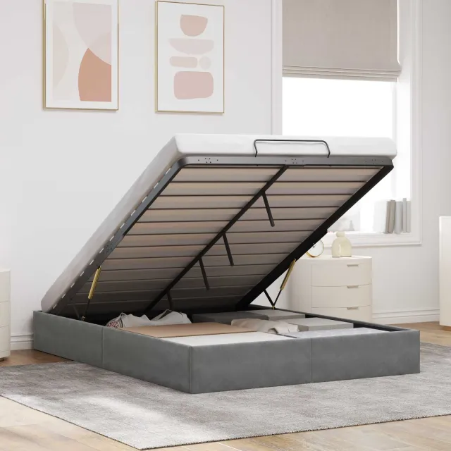 vidaXL Ottoman Bedframe Donkergrijs Maat full Fluweel