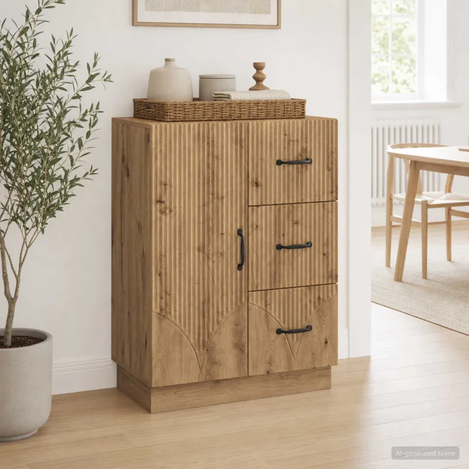 vidaXL Dressoir Artisanaal eiken 66 x 34,5 x 87 cm Bewerkt hout, foto 3