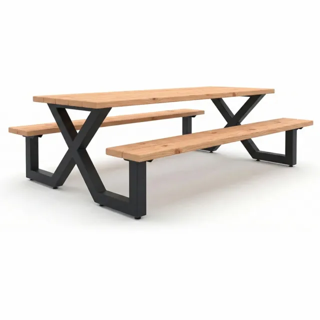 Exit Toys EXIT Picknicktafel X-235 - 8 Persoons - 235cm - Houten Tuintafel - Picknicktafel voor Buiten - Weerbestendig Naturel