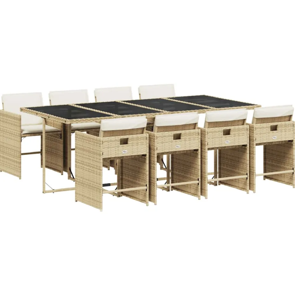 vidaXL 9-delige Tuinset met kussens poly rattan beige, foto 3