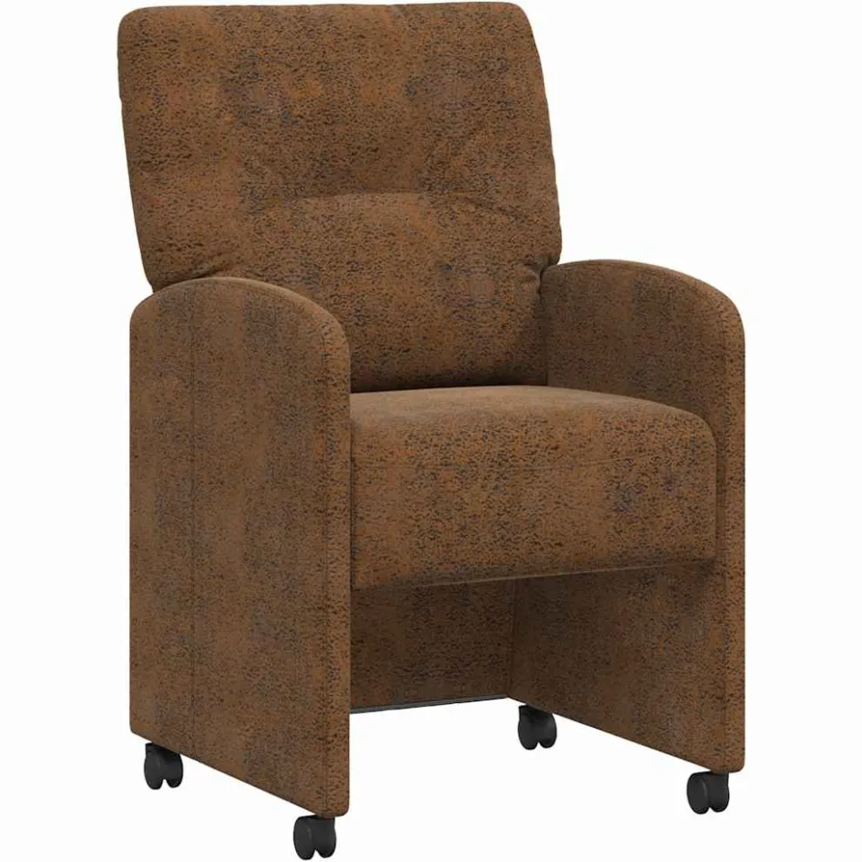 vidaXL Eetkamerstoelen met Wieltjes 2 st Faux suede leer Bruin, foto 4