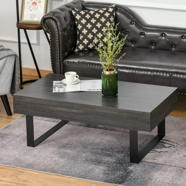 DESMIU Salontafel - Met Lade En Open Opbergvak - Voor Woonkamer En Kantoor - Spaanplaat En Metaal - 110 X 60 X 40 Cm - Donkergrijs